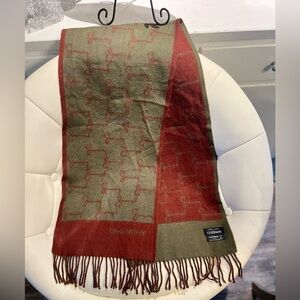 Givenchy Reversible Cashmere Logo Scarf Red Olive Fringe Unisex Luxury Designer
